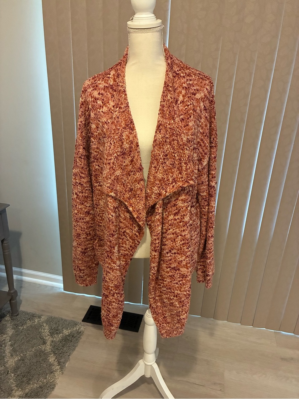 Open-Front Marled Rust Cardigan Sweater